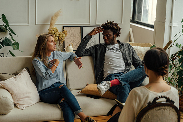 Couple in mediation on a sofa - by Antoni Shkraba from Pexels